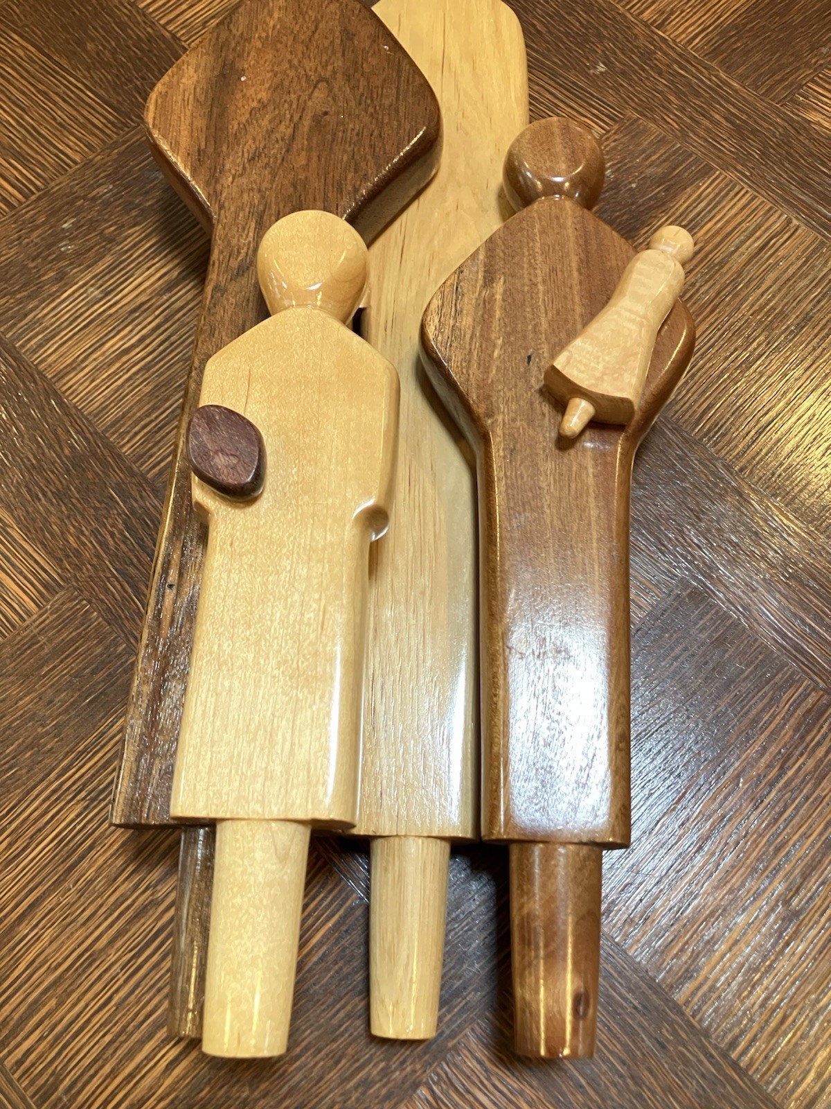 Wood-carved Family Of Four People 17 Inches High. One Of A Kind! Stunning!