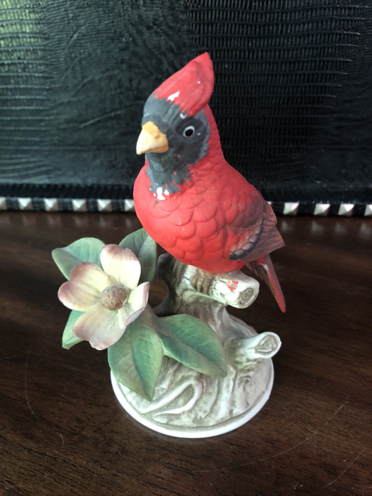 Cardinal Figurine w Flowers 8627 w/Wood Base Andrea by Sadek