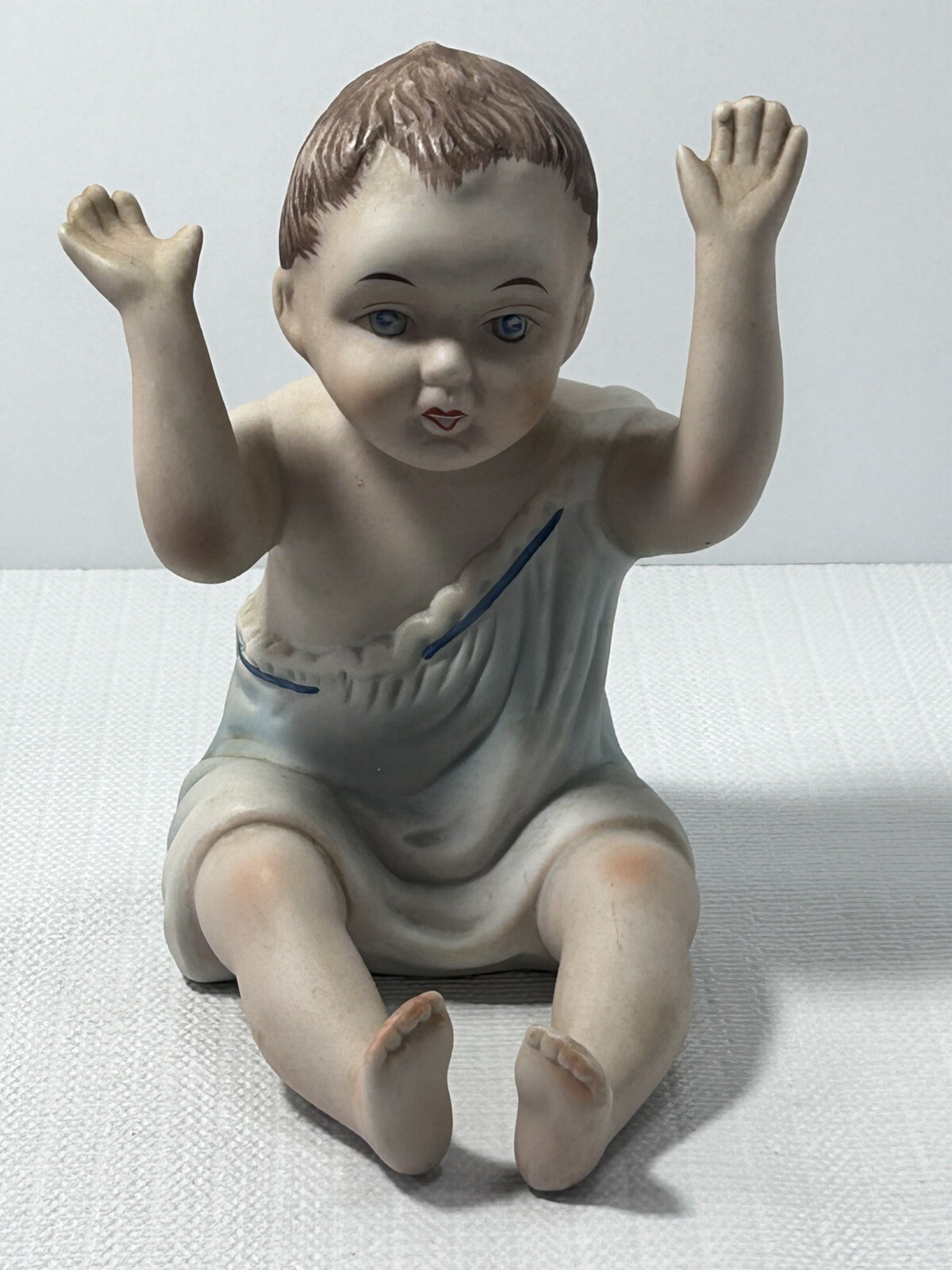 Vintage Porcelain Boy Baby Piano Doll Figurine German HandPainted Bisque MCM