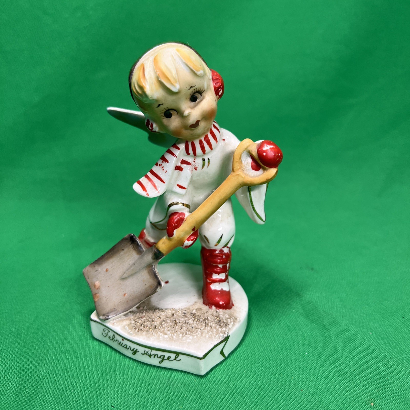 Vtg Lefton February Valentine Angel With Snow Shovel Label 556
