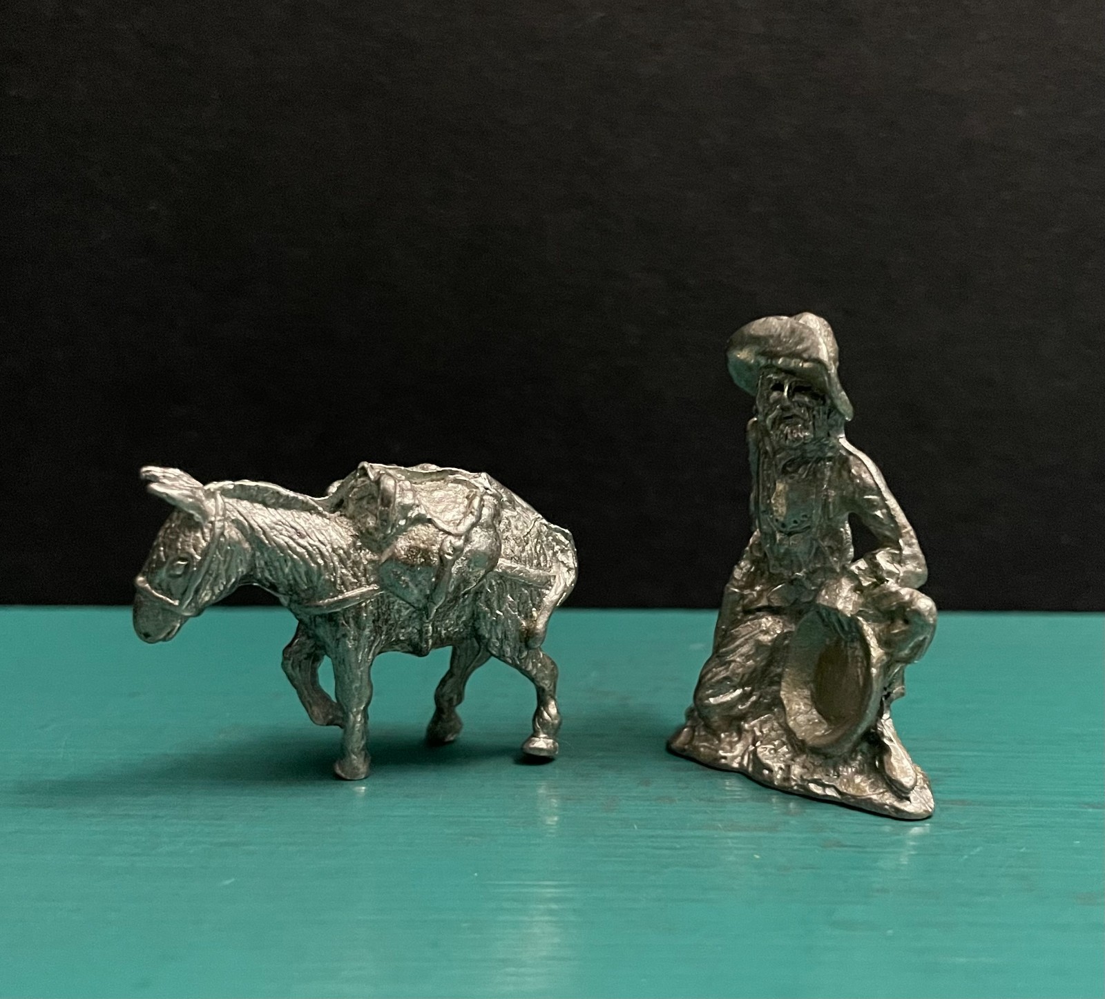 Pewter Western Prospector Miner Gold Pan Mining Donkey Burro Pack Mule Figurine