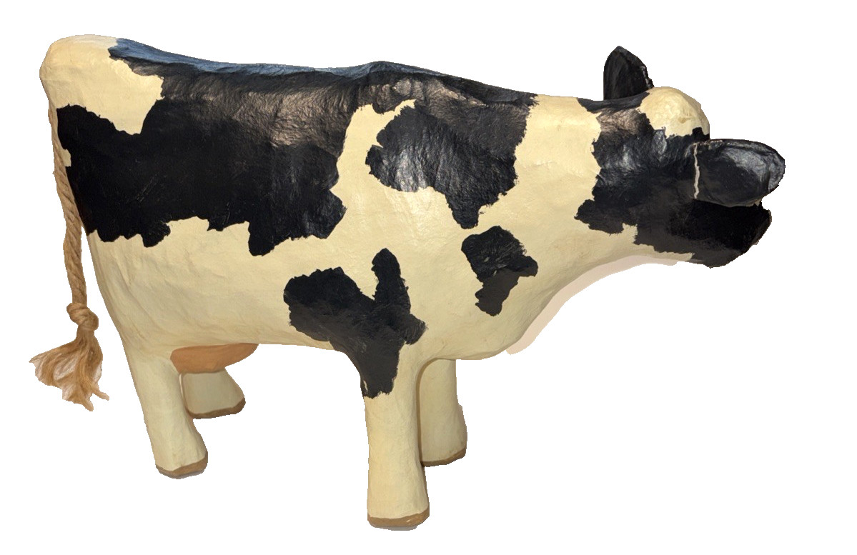 Linda & John Beazley Paper Mache Cow Bovine Parsley Junction Handcrafted ’94 SEE
