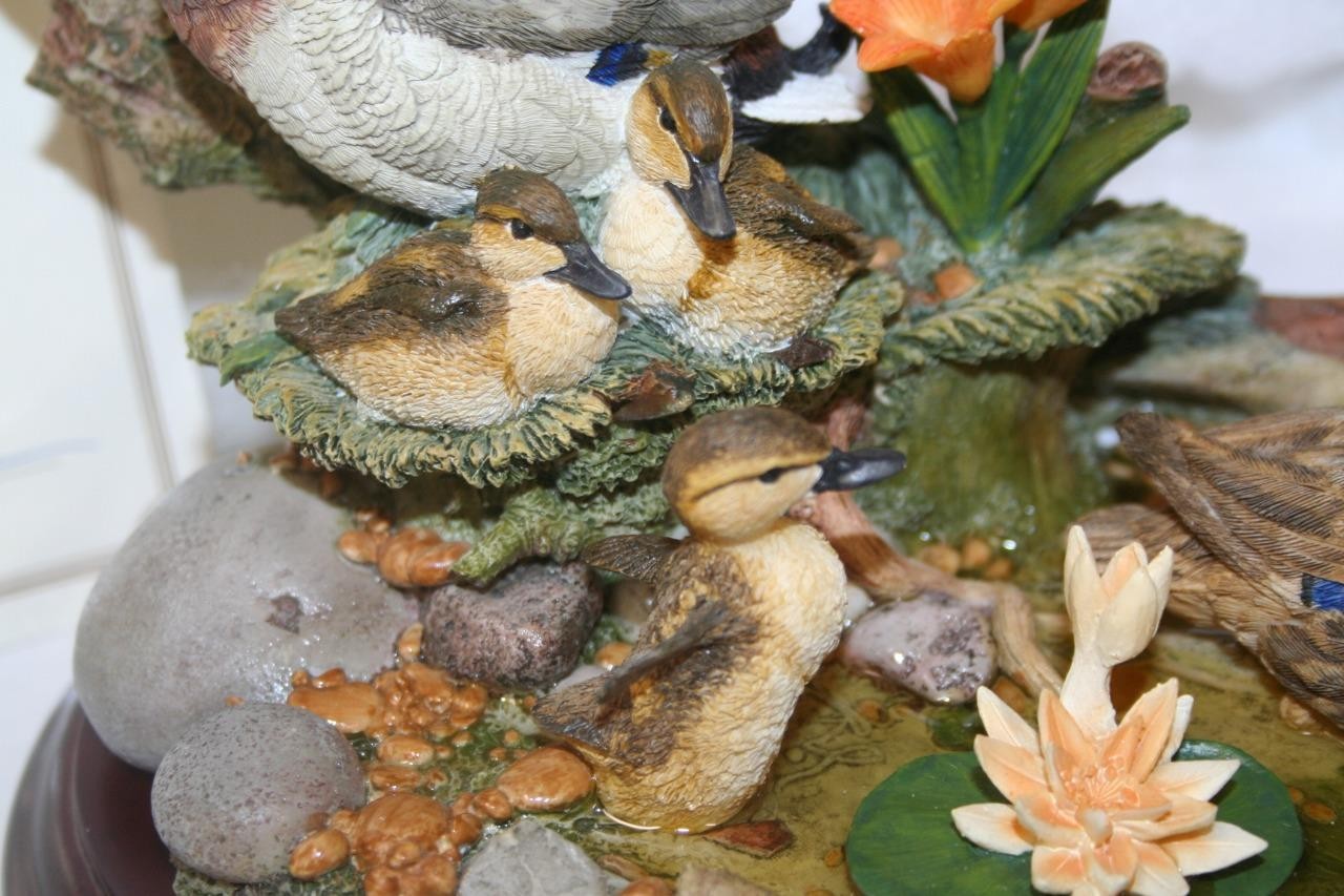 2001 Lenox Watchful Gaze Mallard Duck Family Around Pond NIB COA Hand Painted