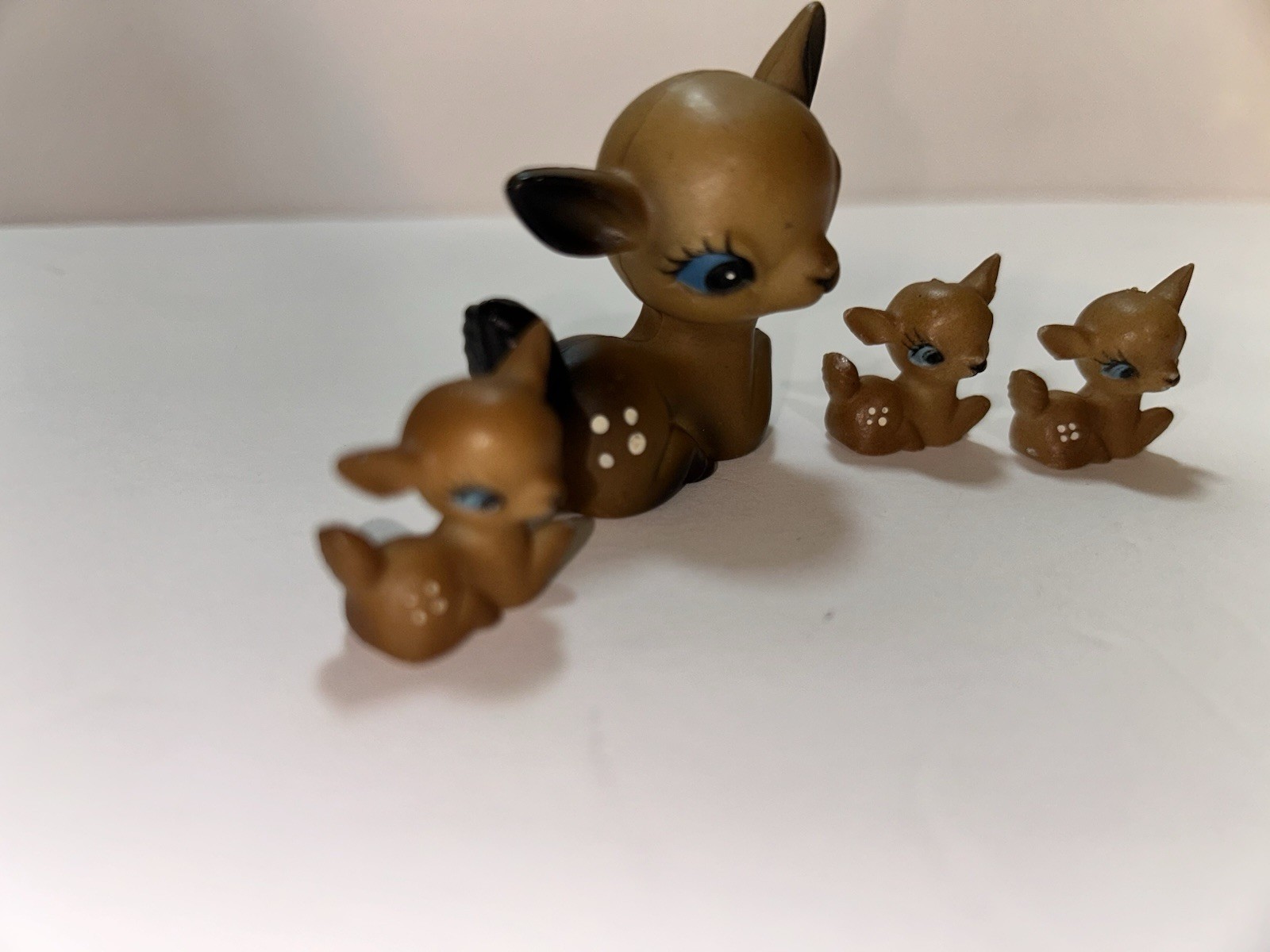 ✨Vtg 70s Set/4 Mini Big Eyes Anthropomorphic Deer Fawns Celluloid Figurine Japan
