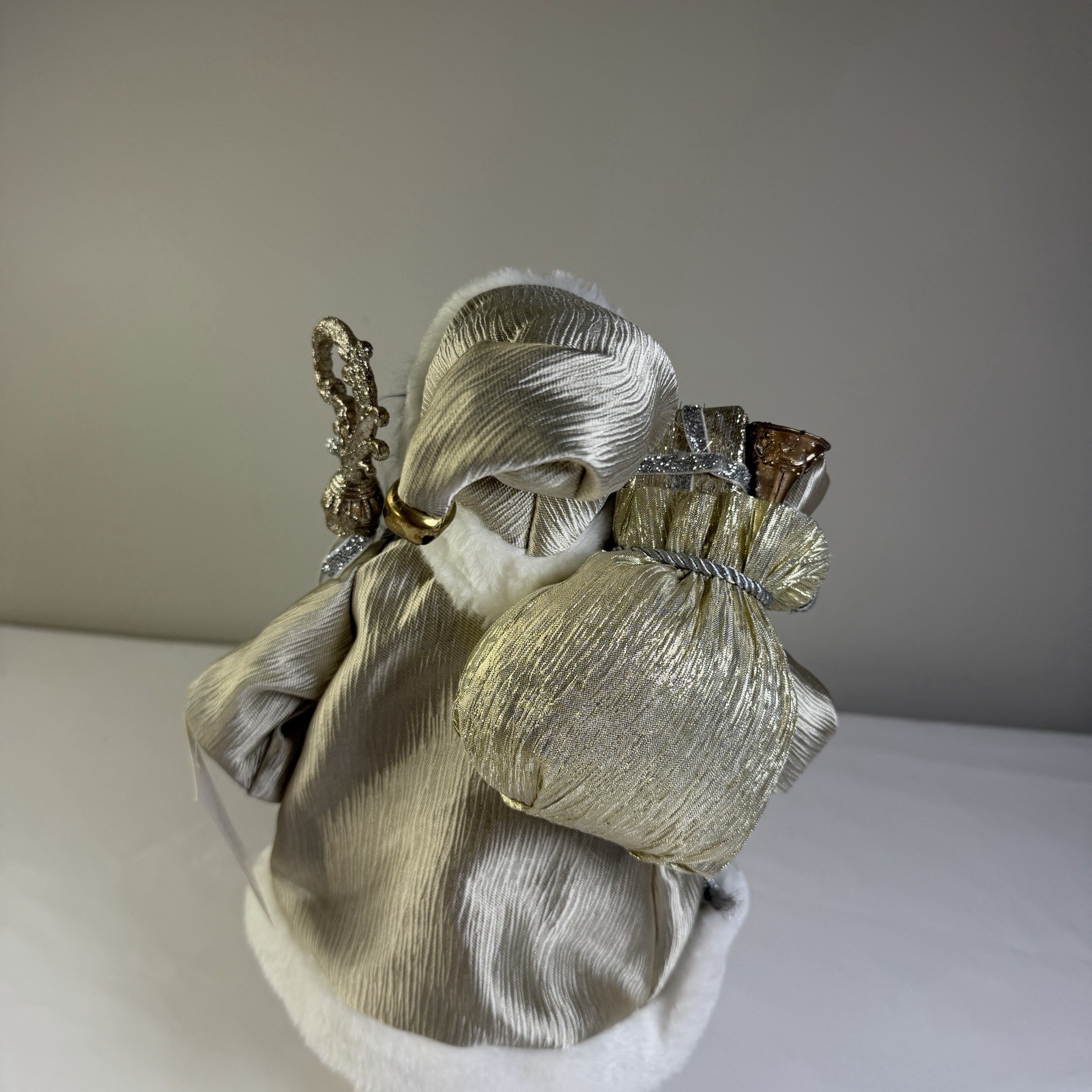Martha Stewart 19″ African American Gold Silver Fur Santa Figurine New Holiday
