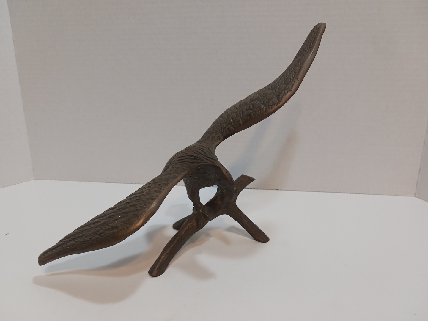 Vtg. Perched Brass Eagle, 13″ Wingspan