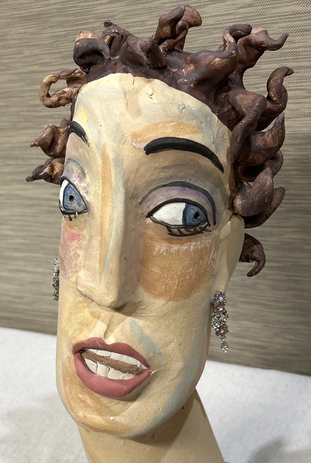 Whimsical Abstract Bust Sculpture – Eclectic Artistic Expression – Artist Signed