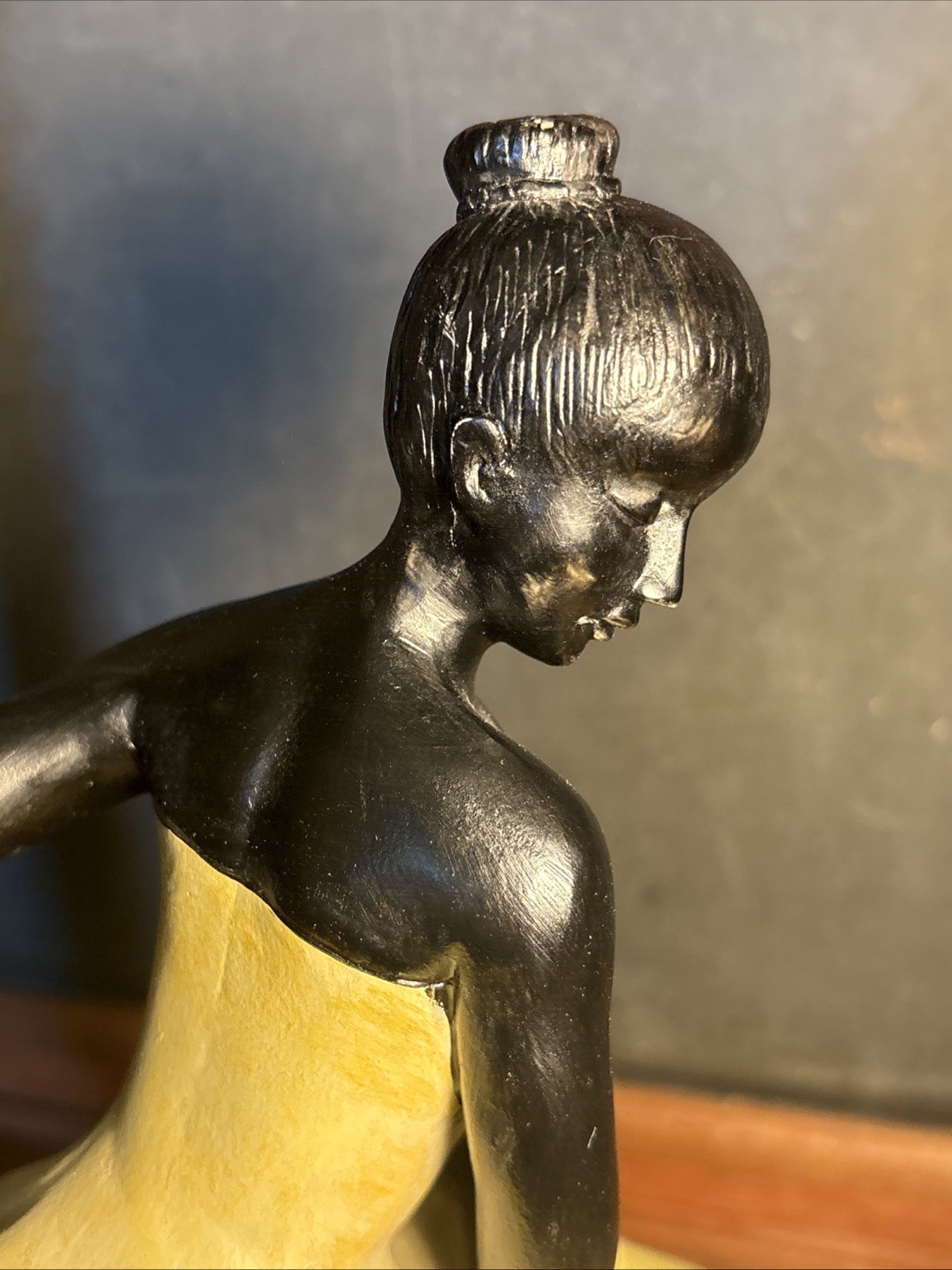 Vintage Art Deco Style Seated Lady Resin Sculpture Elegant Woman Ivory Black