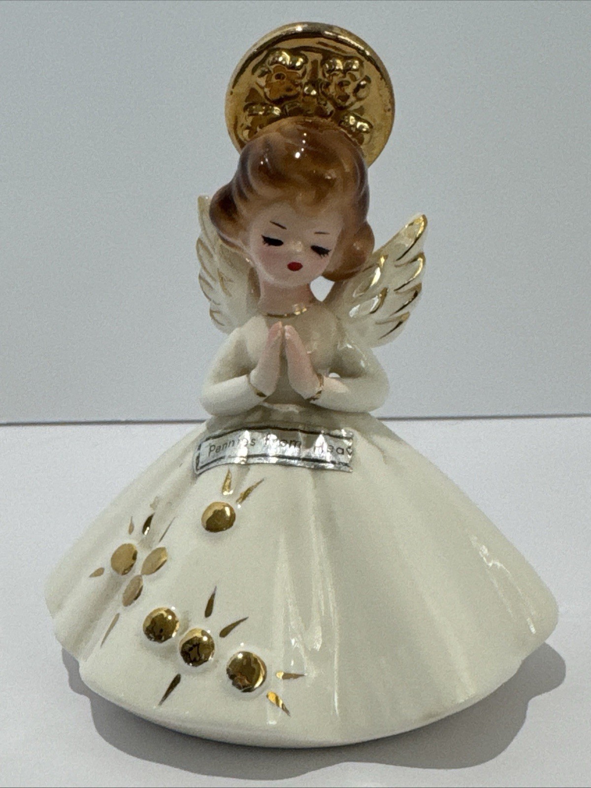 Josef Originals Pennies From Heaven Praying Angel Figurine Gold Halo Vintage