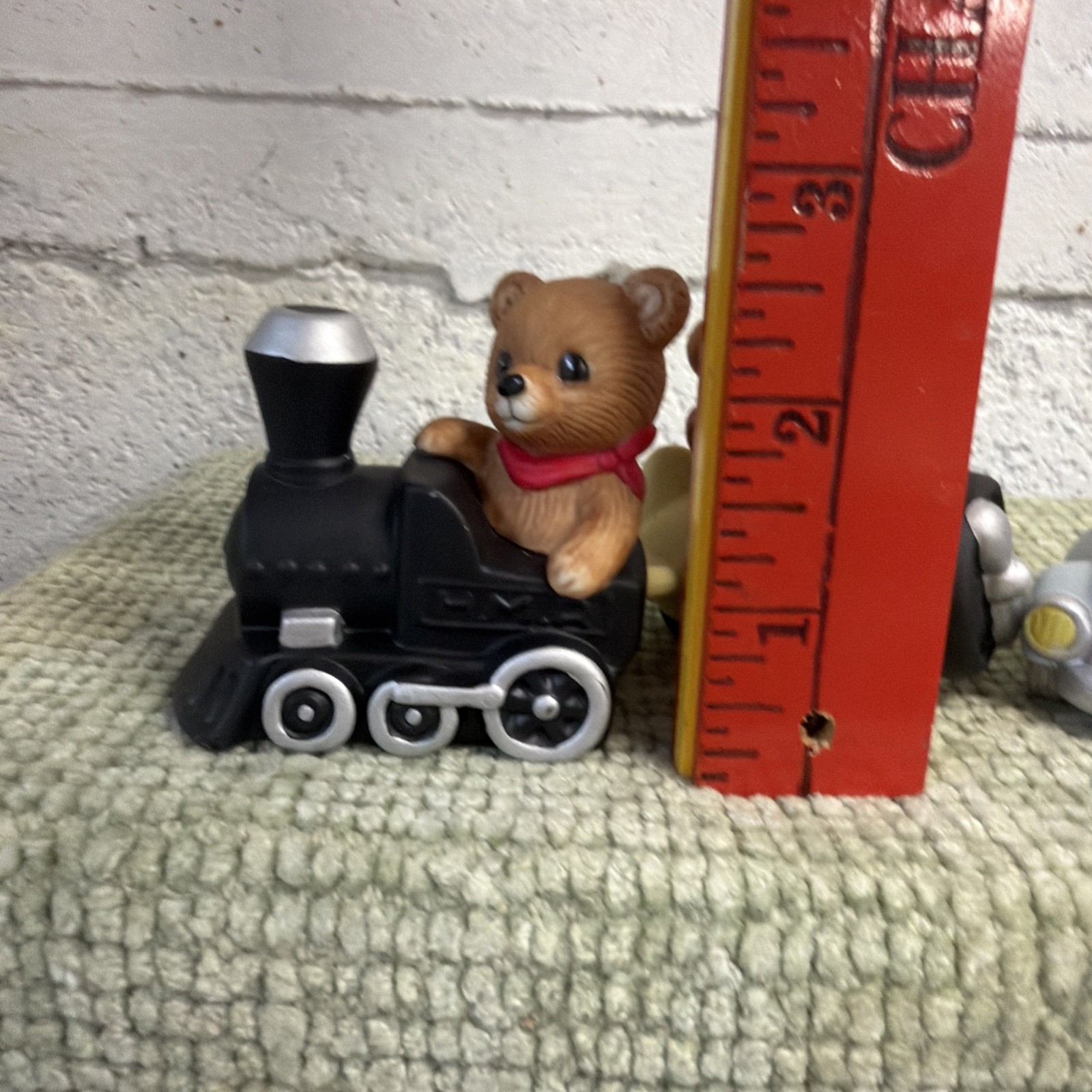Homco Vtg Bear Figurines Set Car Train Plane Baby Nursery Decor 1463 Set Of 3