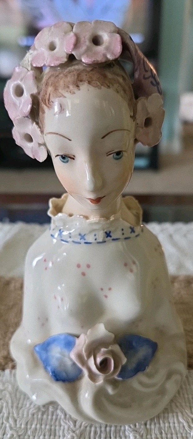 Vintage Cordey 5010 Victorian Woman Bust Porcelain Figurine 6.5″ Flowers 1940’s
