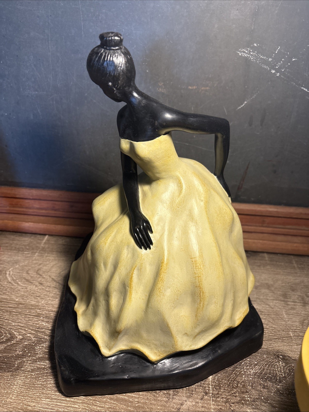 Vintage Art Deco Style Seated Lady Resin Sculpture Elegant Woman Ivory Black