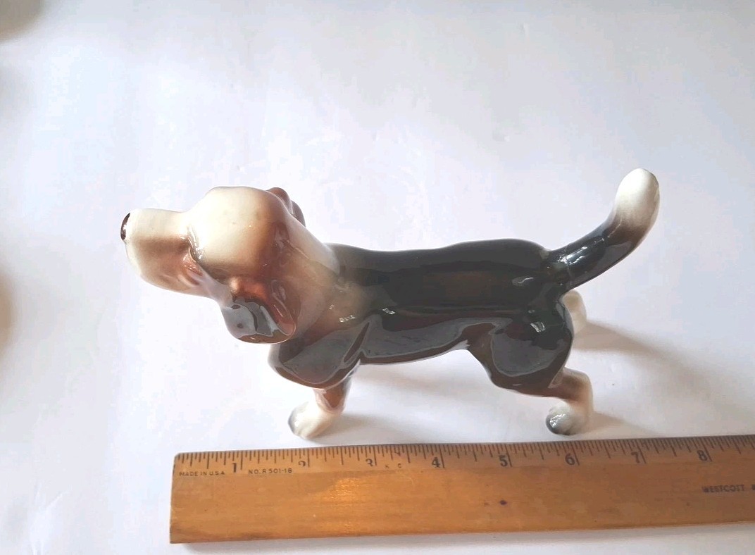 Lefton Korea Ceramic Hound Dog Figurine 5 1/2 Inches Tall Tricolor