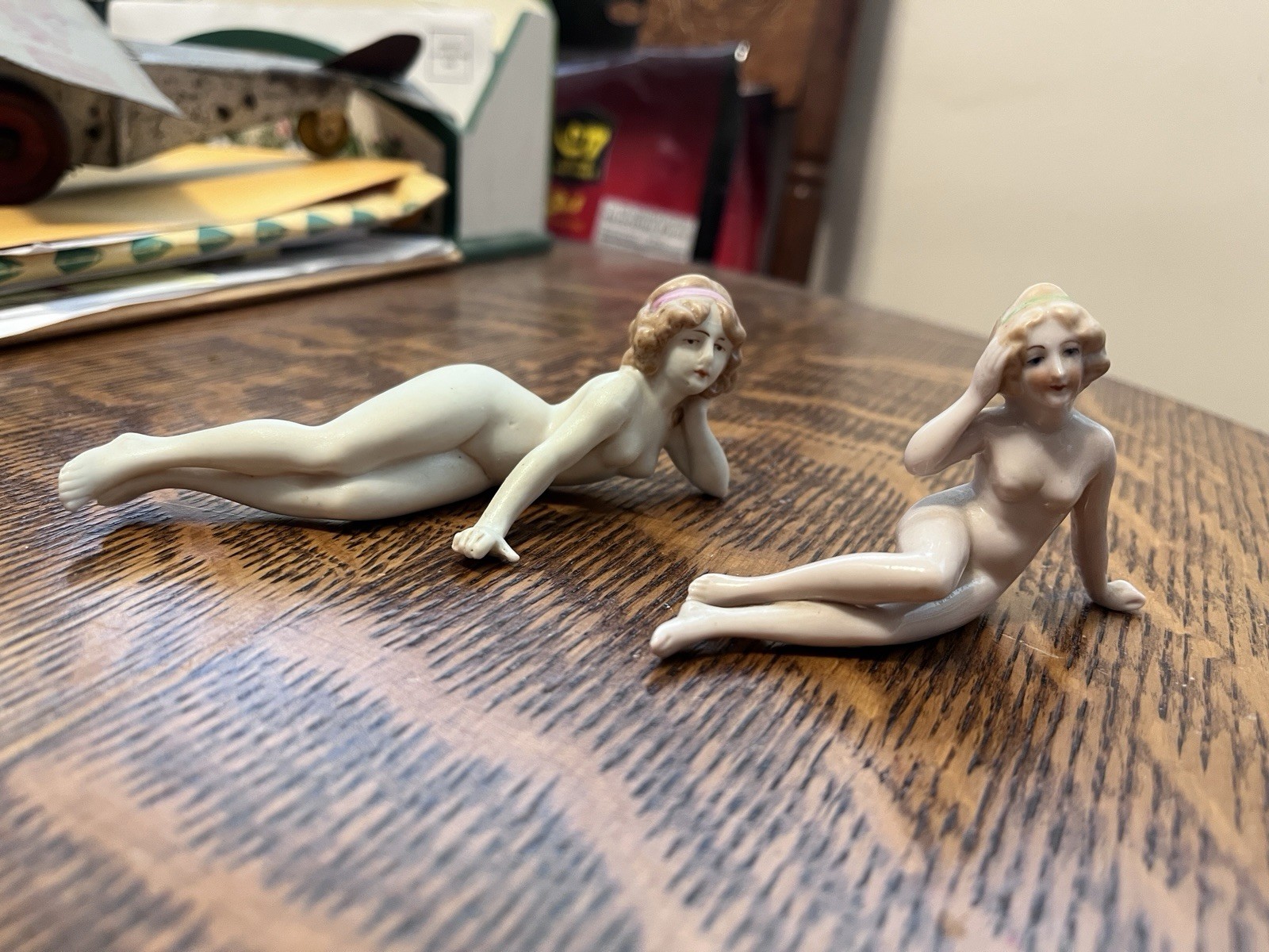 2x Antique / Vintage Porcelain Bathing Beauties Figurines Hand Painted Art Deco