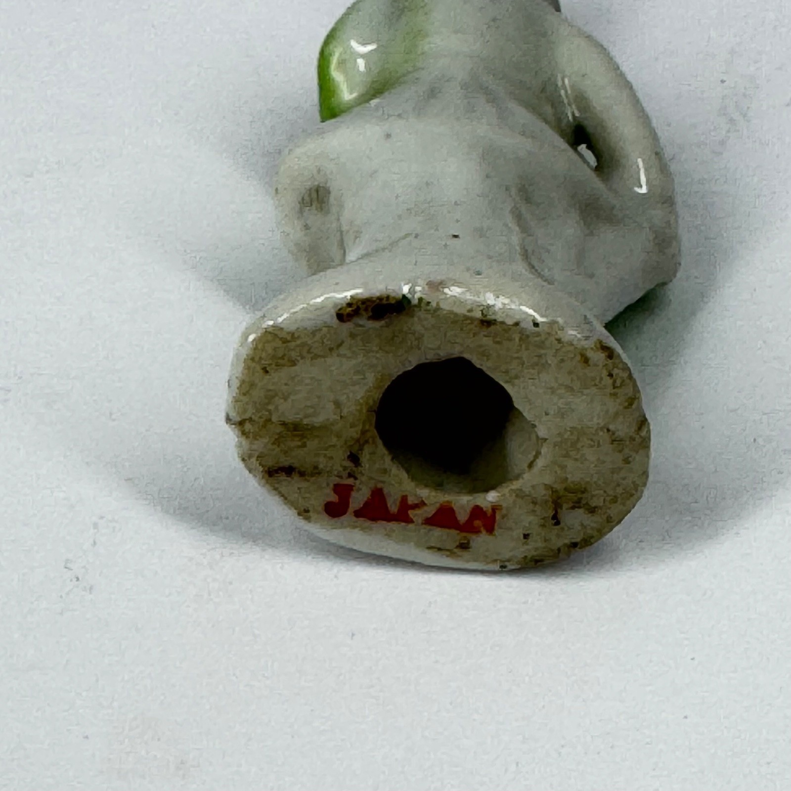 Vintage Japan Miniature Boy Figurine Green Coat Red Rose Porcelain
