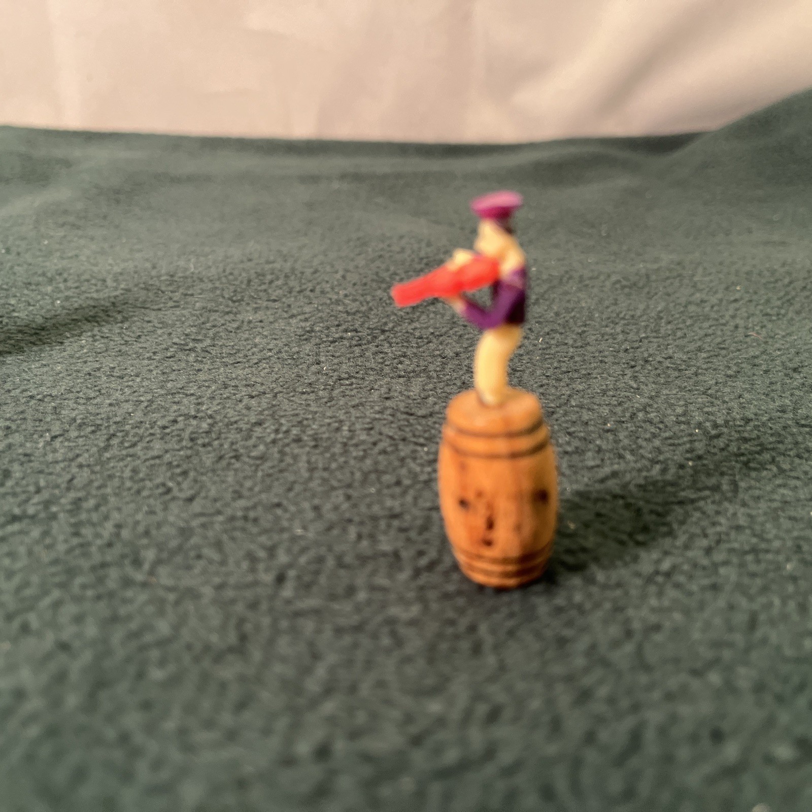 12 Vtg Miniature Ragtime Band Musicians on Wooden Barrels Japan 1940’s Lot Small