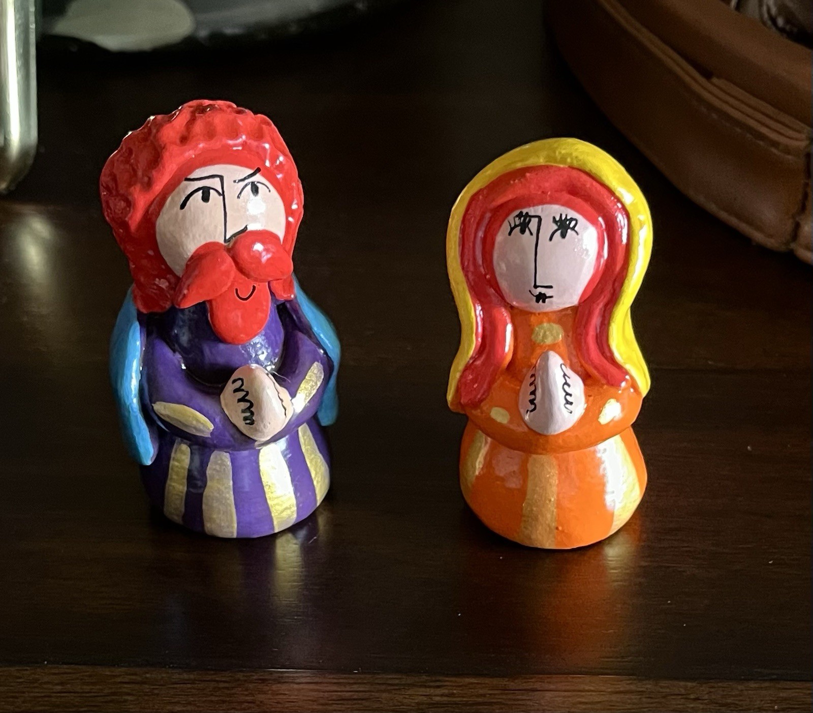 Mini Pottery Art Whimsical Joseph Mary Figures Figurines Handmade From Chile