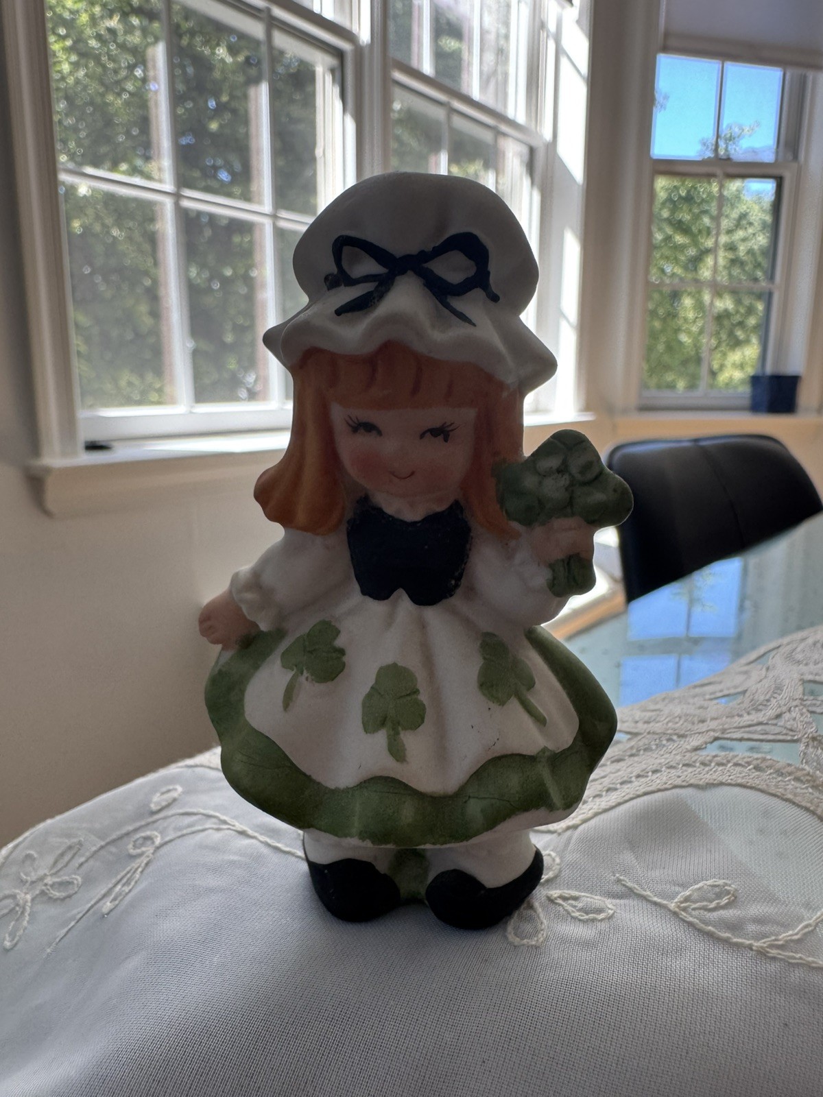 Vintage LEFTON Irish Girl Shamrock Figurine BIsque Label