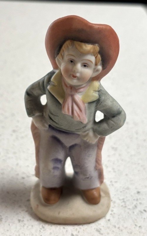 Vintage Bisque Cowboy Doll Figurine Japan Boy 20th Century GC 4.25″
