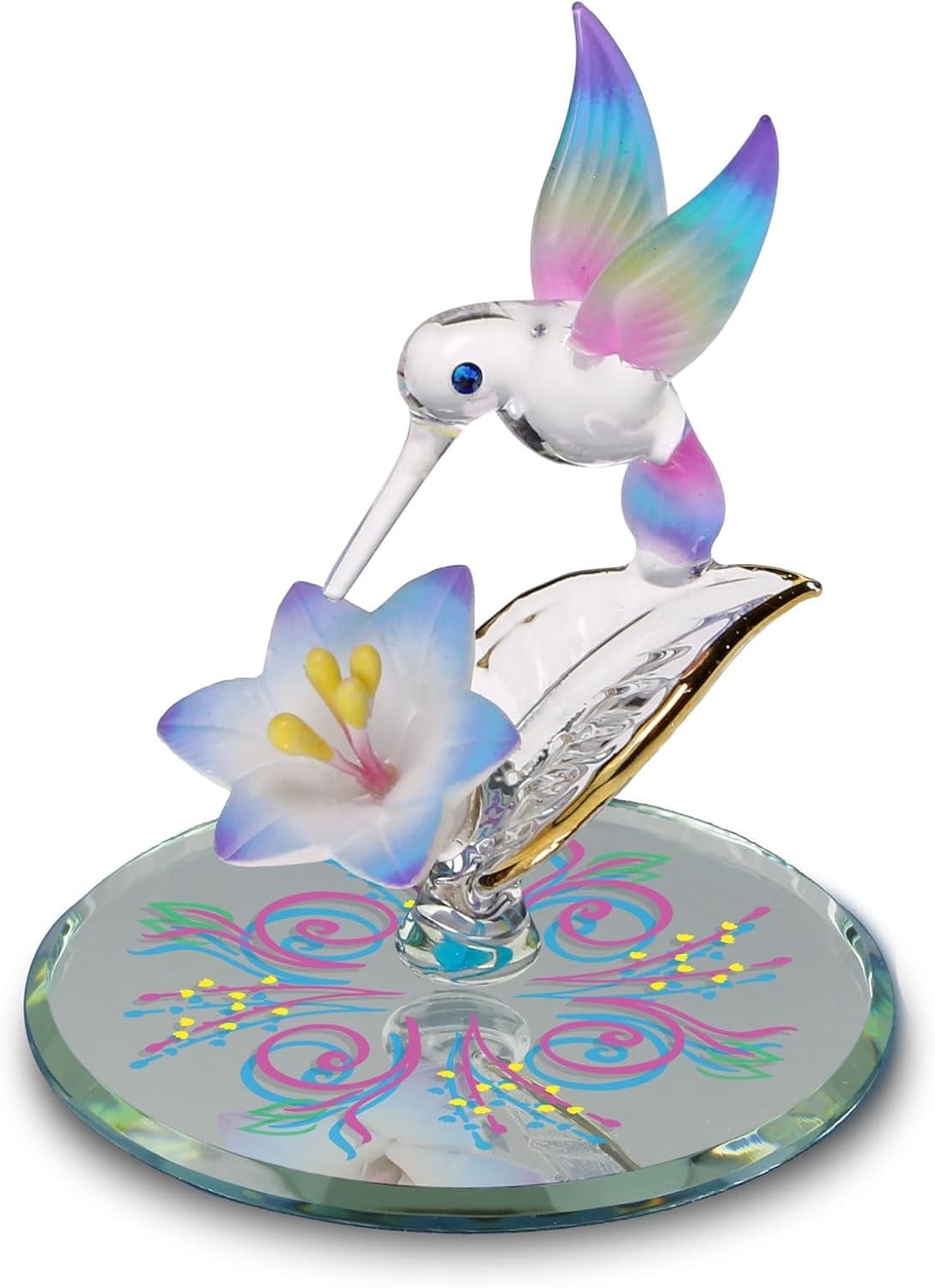 Intricately Designed Hummingbird Figurine – Swarovski Crystals + Floral Elegance