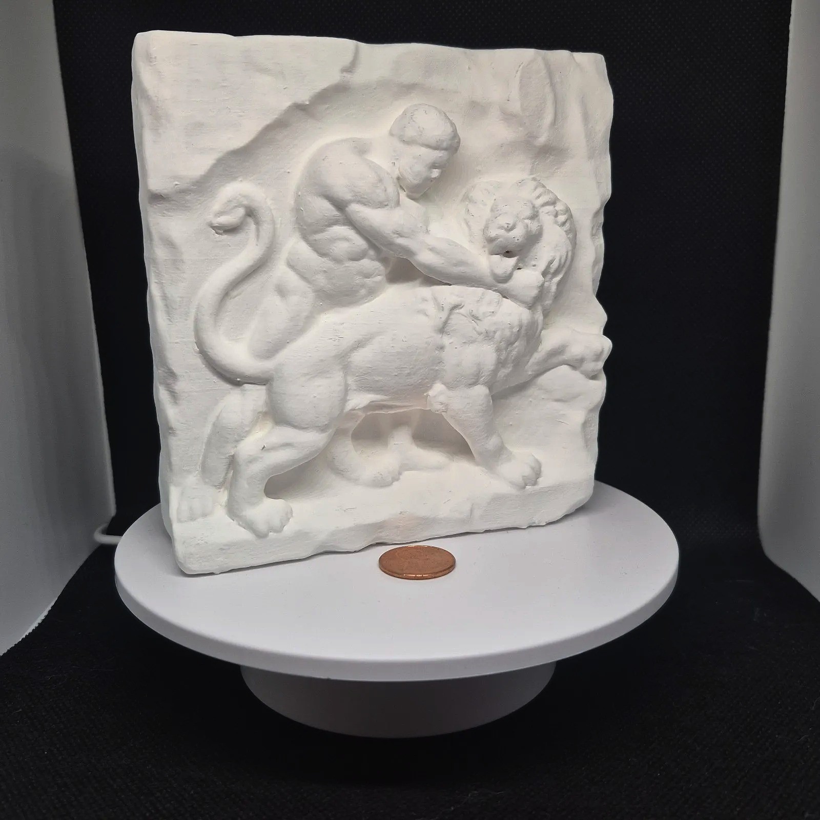 ​Statue Hercules Lion Plaque Gothic Dark Academia Matte White Resin