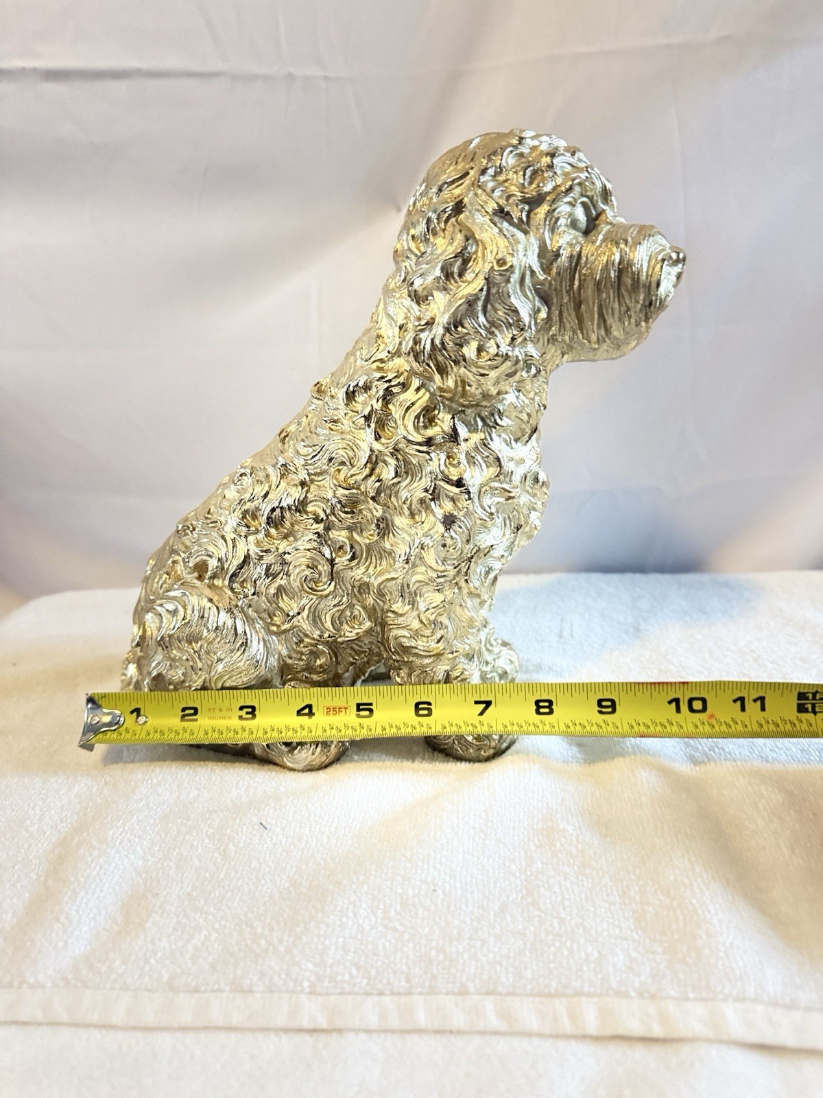 Gold Metallic Sitting Dog Figurine Sculpture 3D Effect 10″ Long