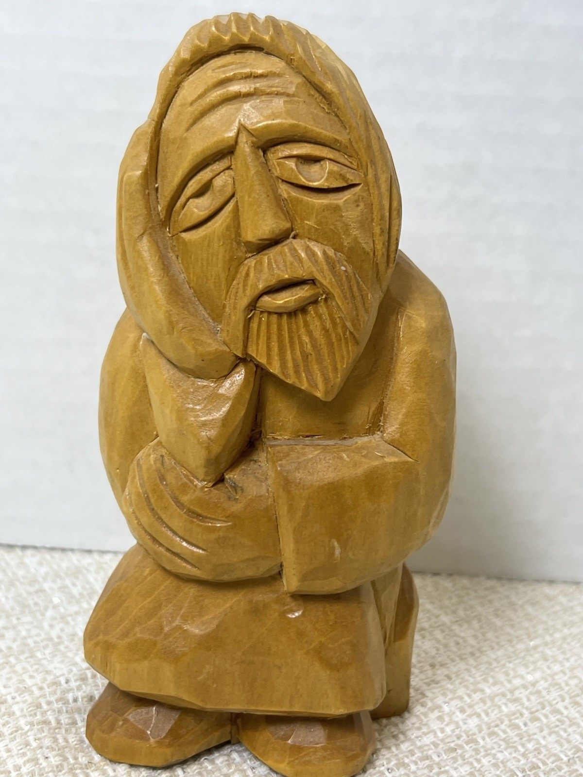 VTG Sculpture Figurine Man Wisdom Wood Carved Religious Folk Art 5.5” Signed