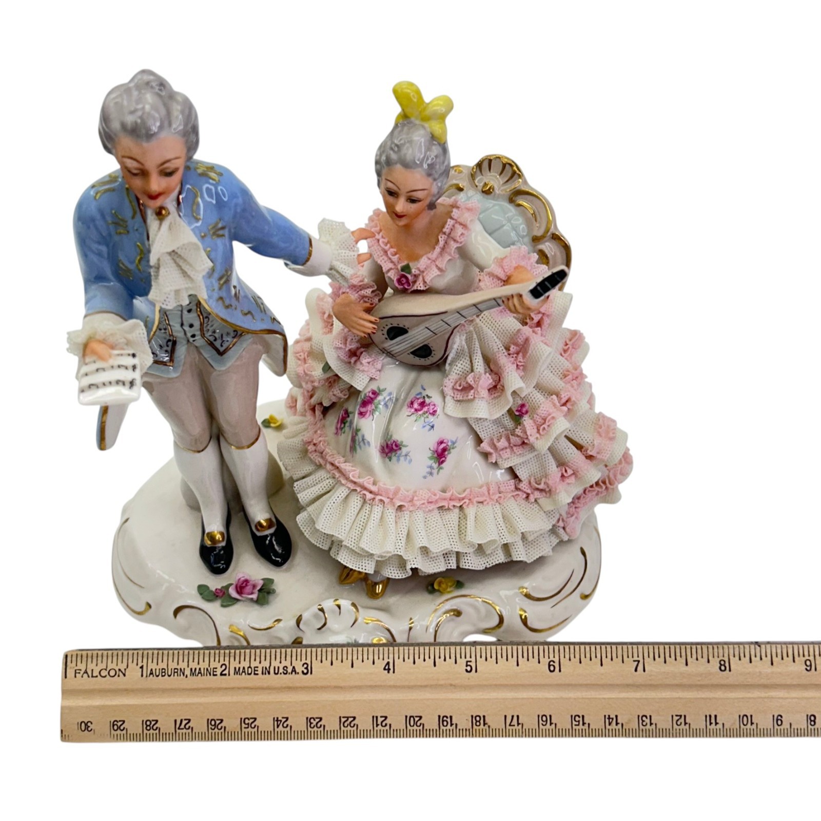 Dresden Victorian Style Porcelain Figurine Depicting Courting Couple Art Decor