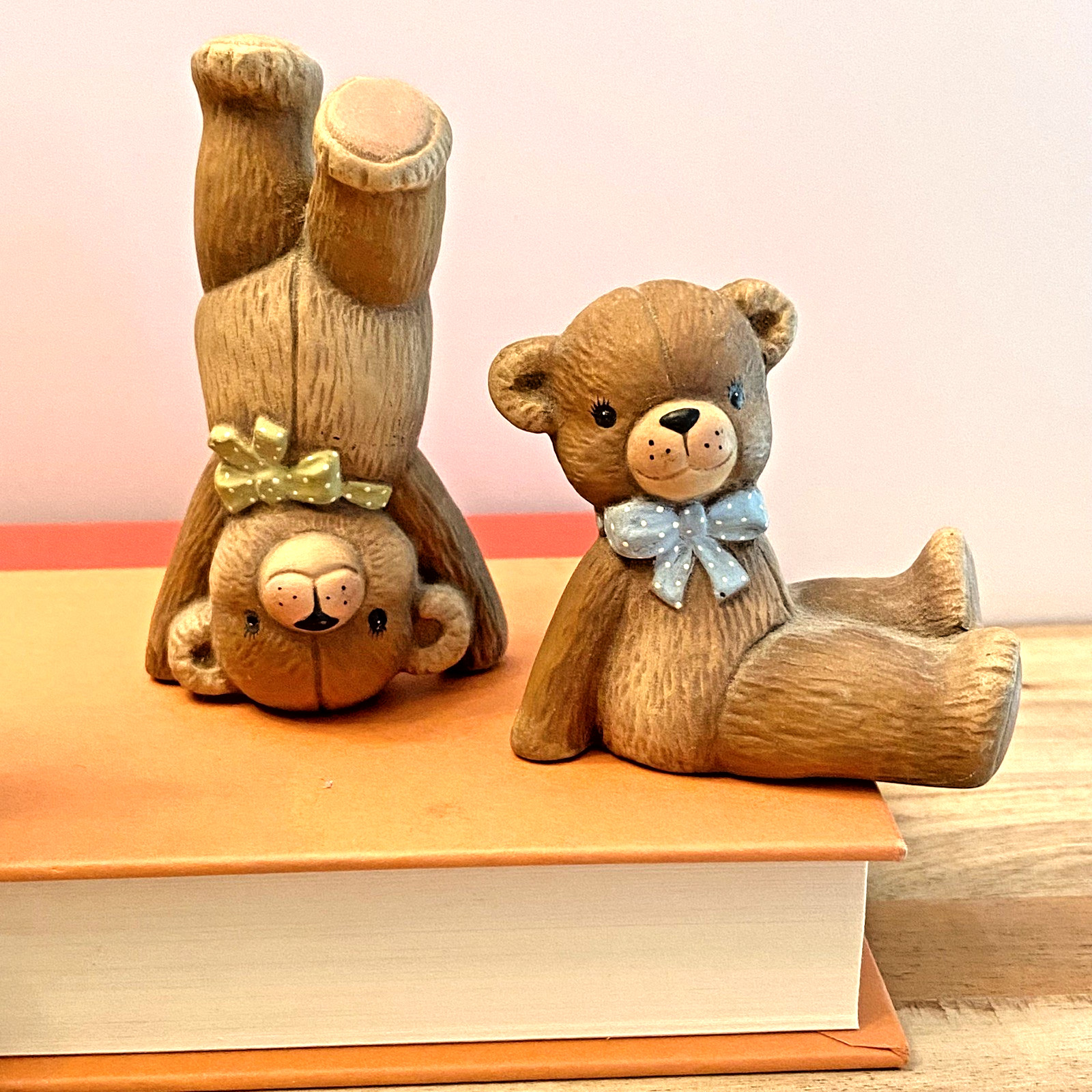 Vintage 1982 Tumbling Teddy Bear Figurines Nursery Child Decor Enesco Lucy & Me