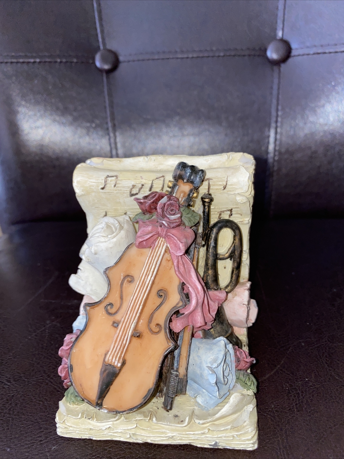 Ceramics Violin Figurine Rose Flowers Petal Music Notes