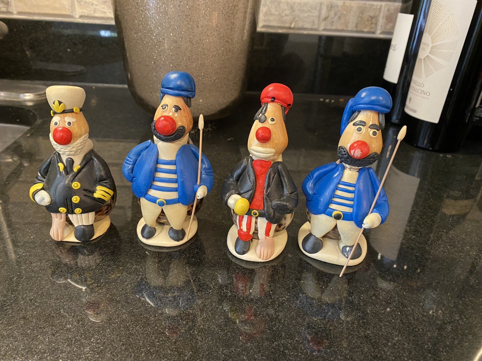 Set of 4 Vtg Philippines Shell and Clay Sailors and Pirate Figurines