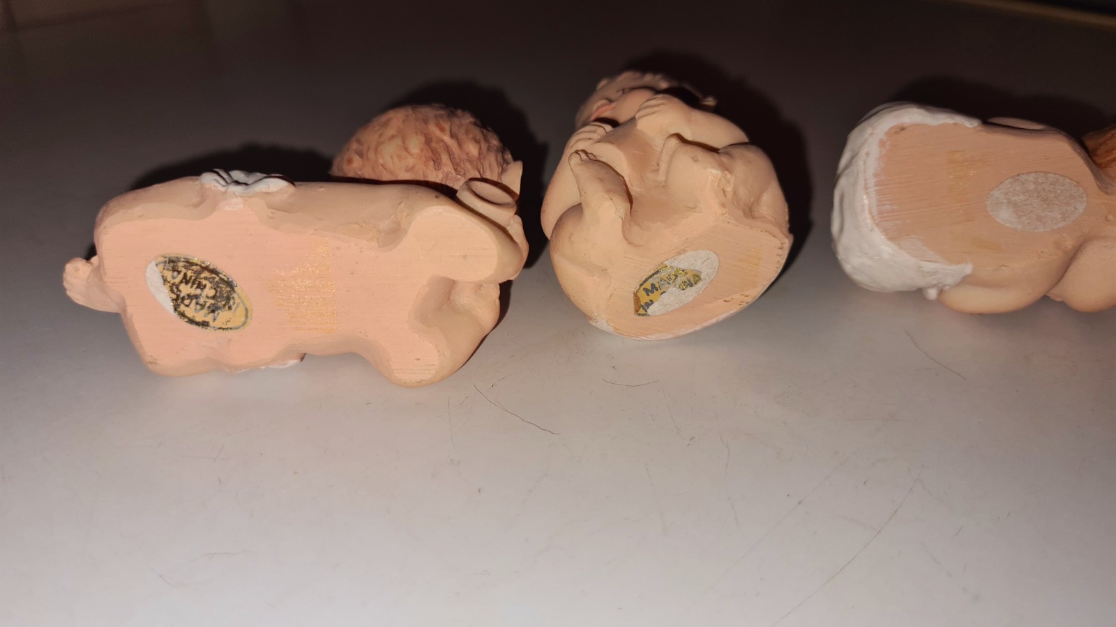 Vintage Set Of 3 Miniature Baby Figurines In Diapers Nursery Piano Babies Shower