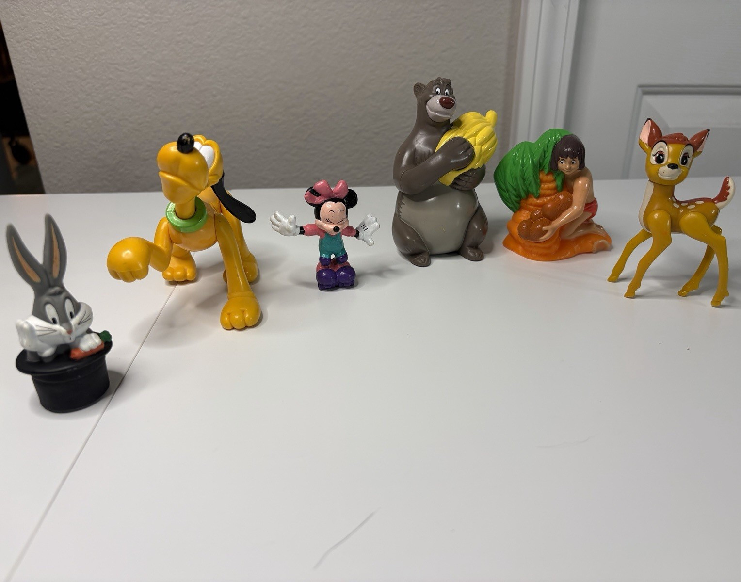 Cartoon Character Figurine Lot of 5 Plastic Multicolor Pluto Minnie Bugs Bambi