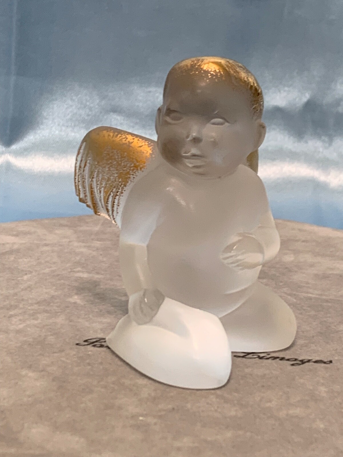 Rare Pair of Lalique Crystal Baby Angels Cherub Figurines Signed Glass France