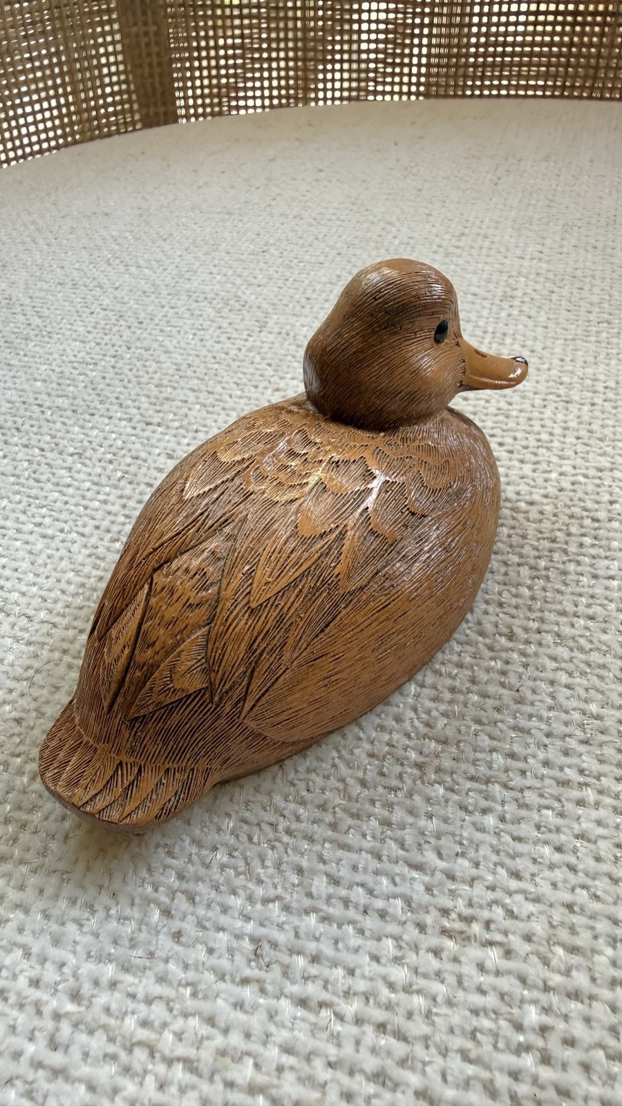 Vintage Duckling Figurine Wood or Resin Composite Detailed Feather Texture 12cm