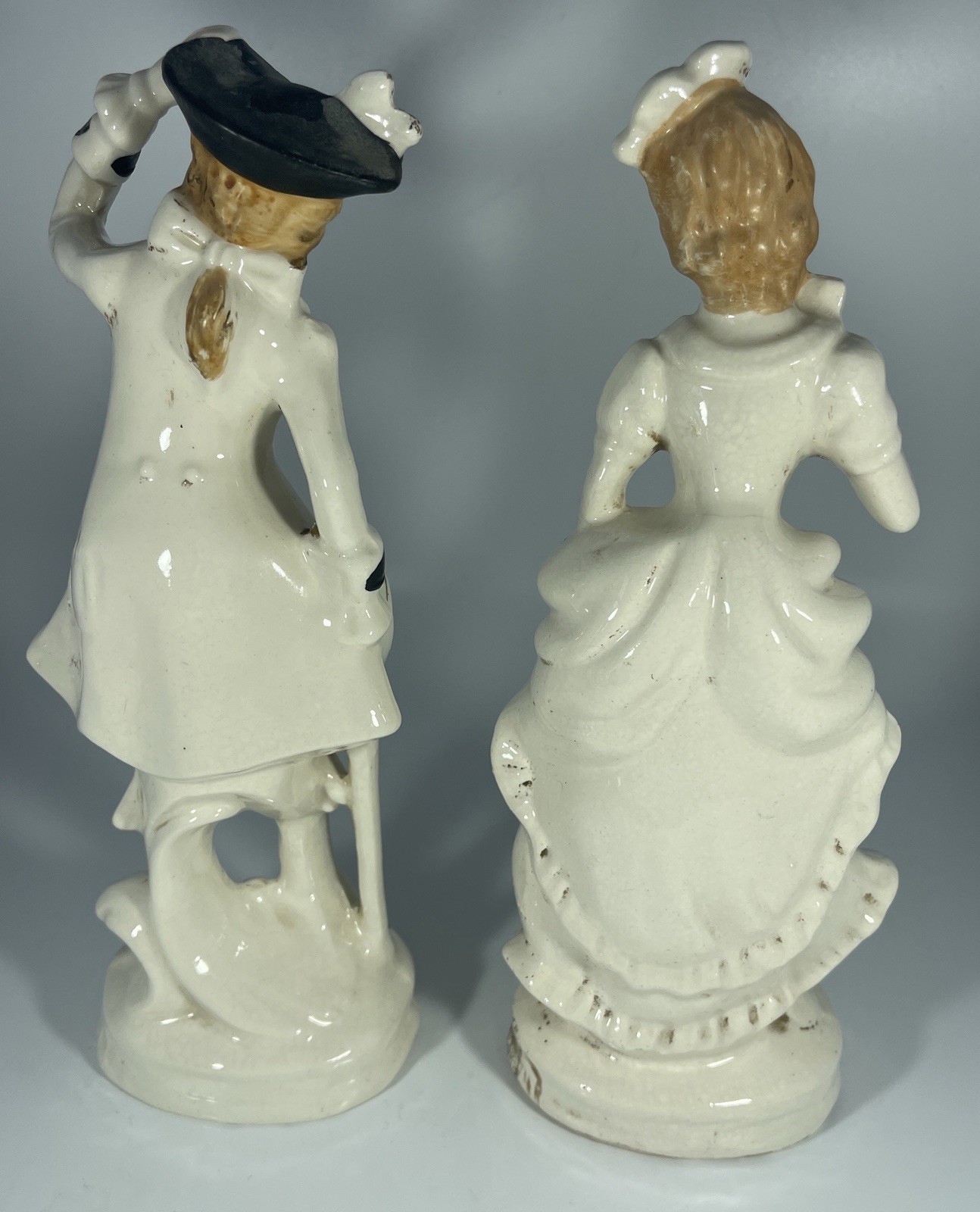 Vintage Colonial Man & Lady Figurines 8.5in Painted Ceramic Japan