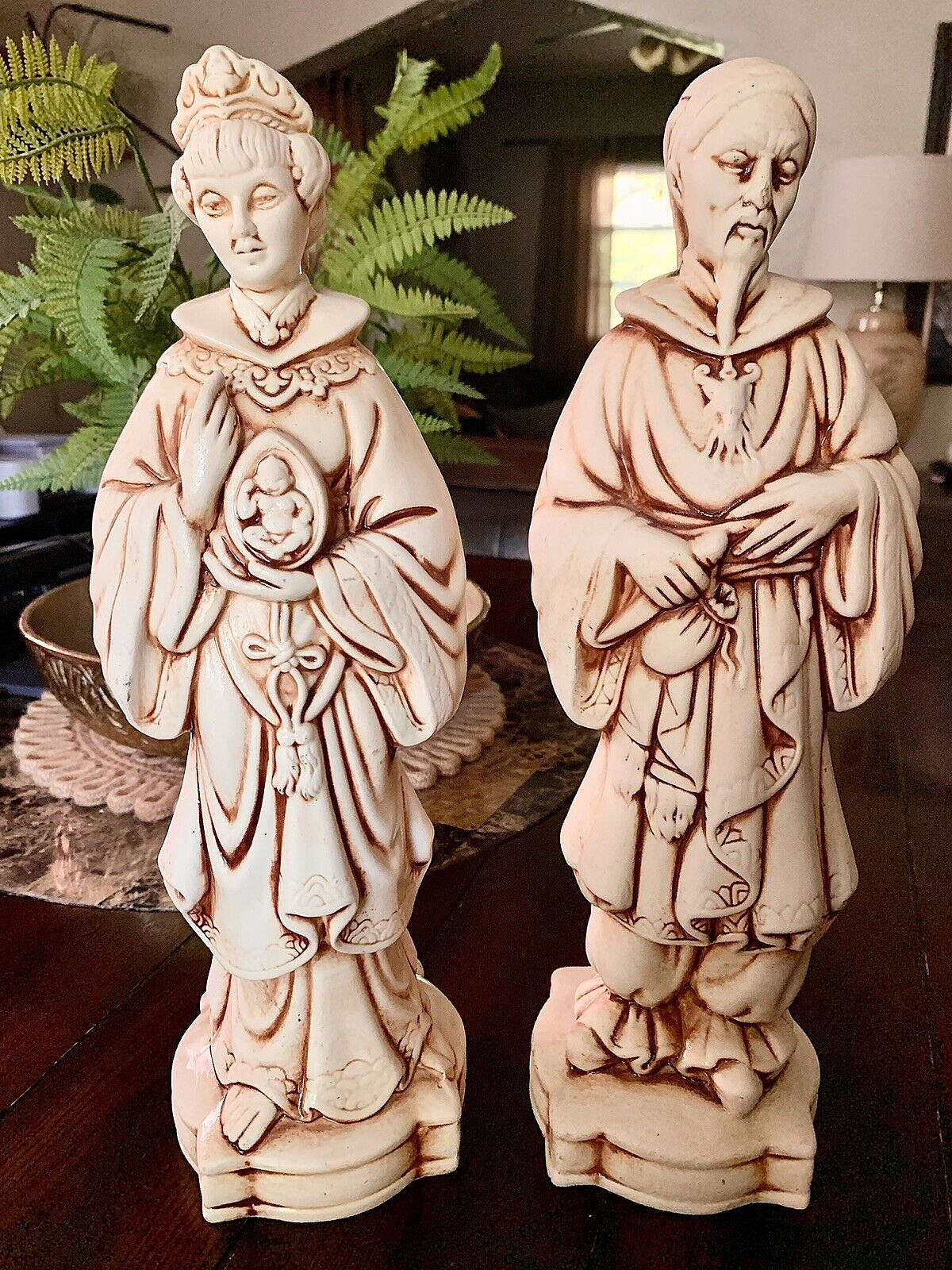 Vintage Holland Mold Chinoiserie Asian Decor Ceramic Figurines Set Of 2