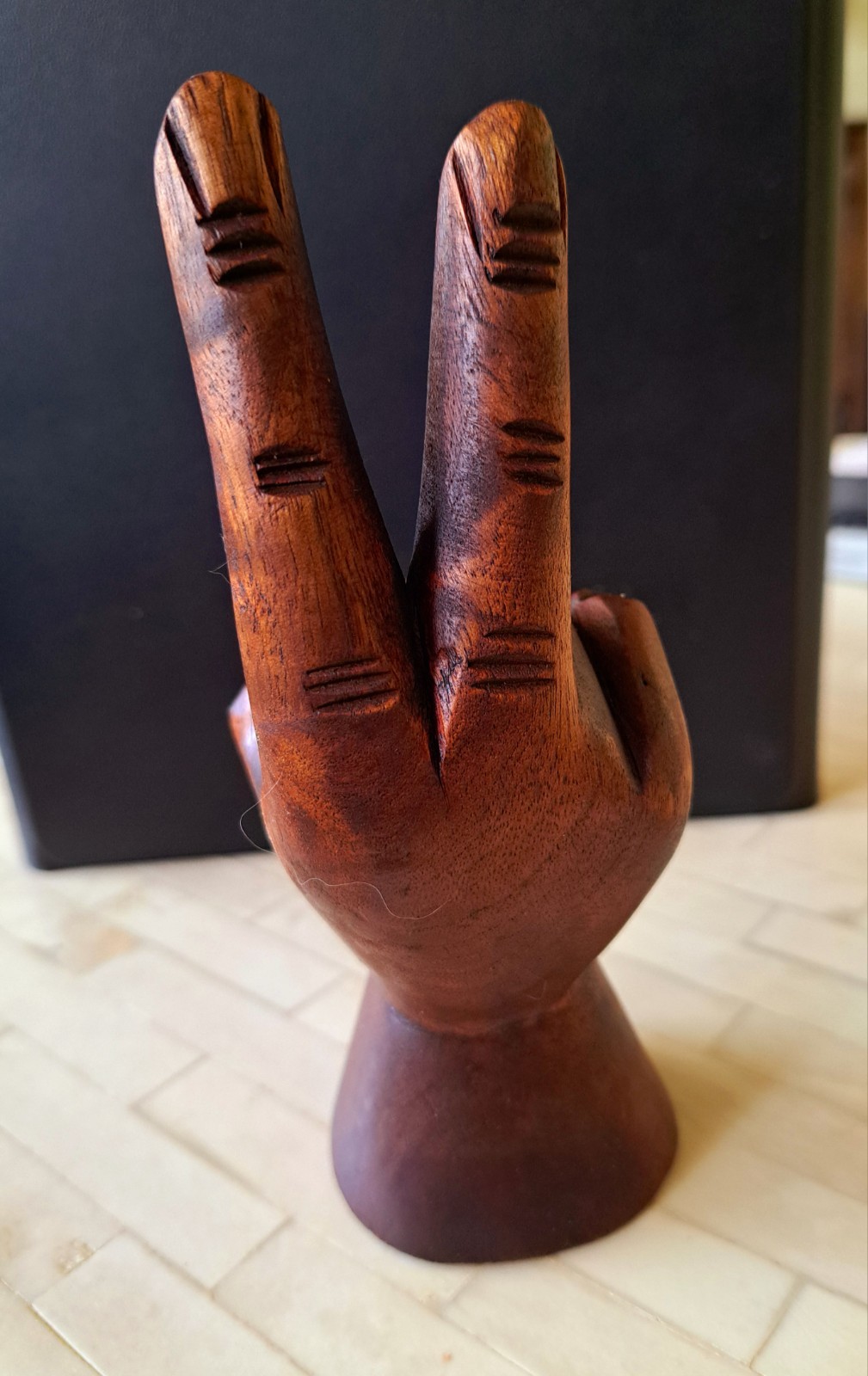 Carved Wooden Peace Sign Vintage Hippie Fingers