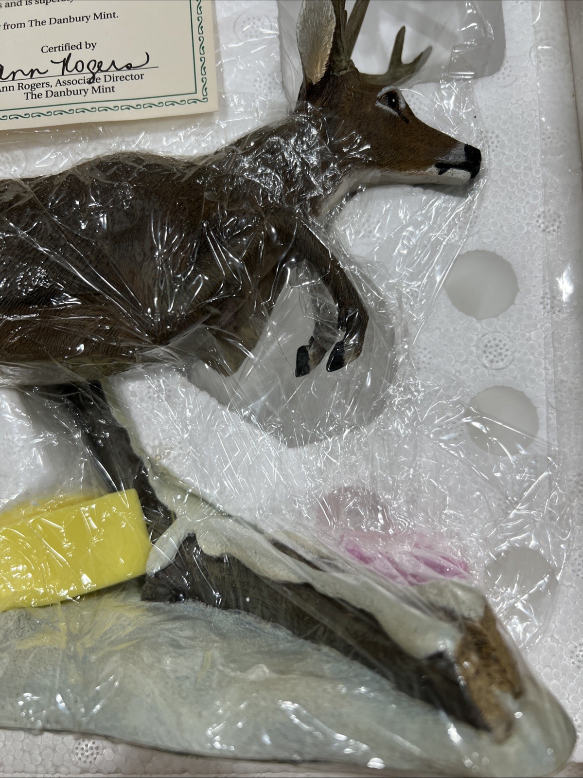 Danbury Mint ￼Flying High Buck Snow Jumping Mid Air Deer Never Displayed NOS