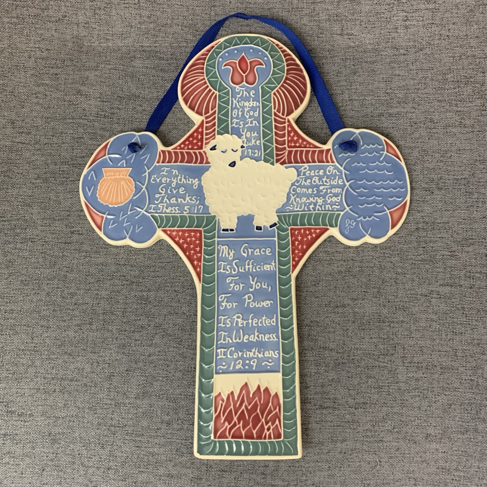 J Duban Designs Wall Hanging Ceramic Tile Handcrafted Lamb Cross Religious Decor