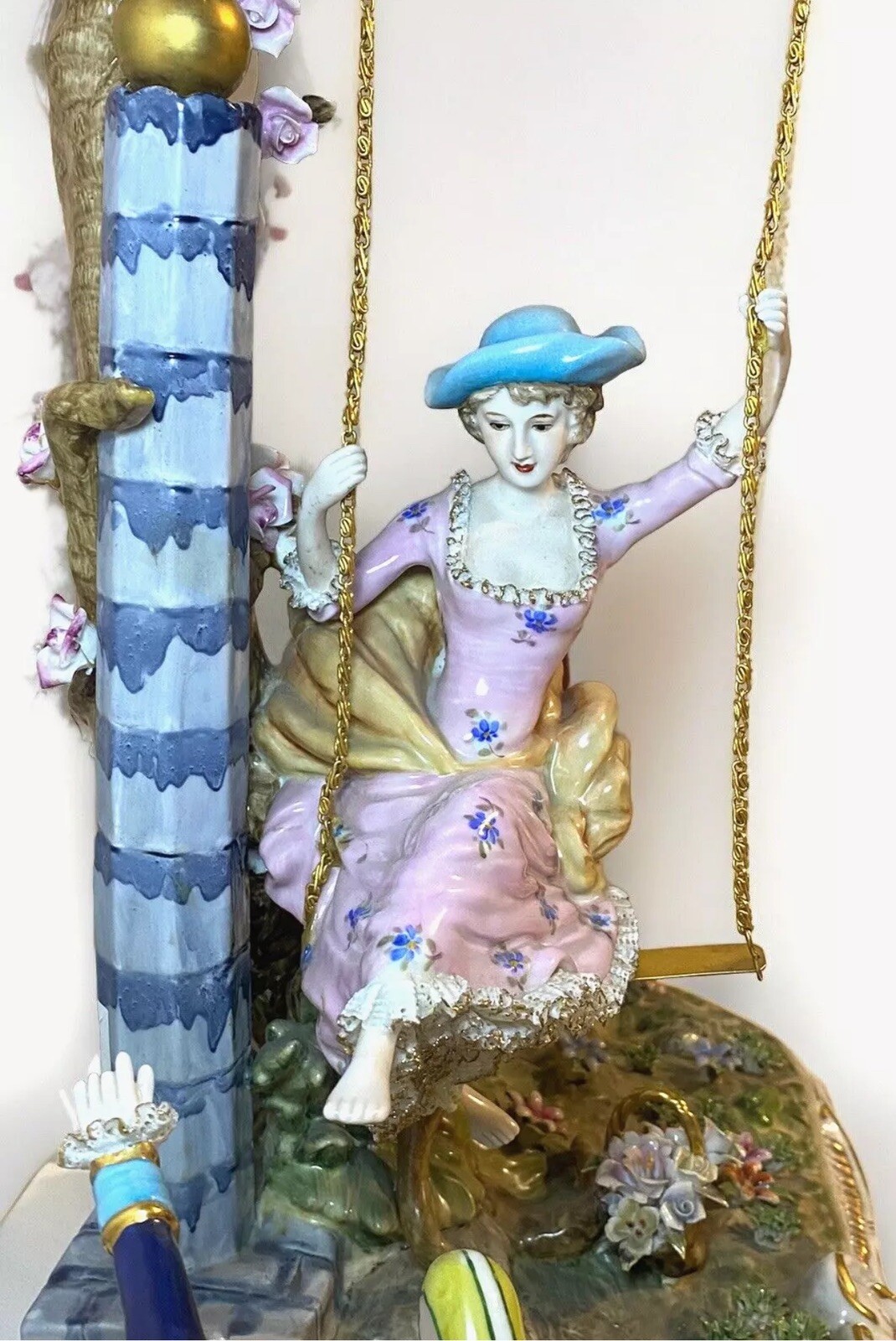 Porcelain Rococo Meissen Style Large Sculpture Figure Swing 18” X 18” 23 LBS!!!!