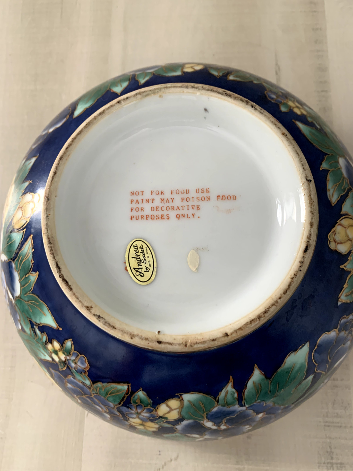 Vintage Andrea by Sadek Bowl Blue Floral 10” Diameter 5” Tall Great Condition
