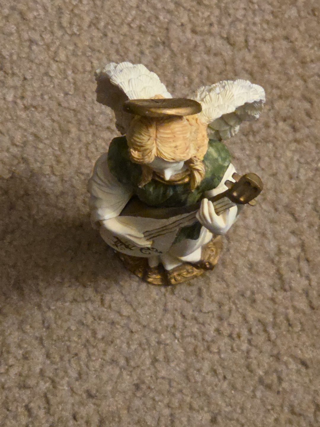 😇Lovely Angel Playing🔥Lute 9′ White-Gold🔥Green Dress💥BEAUTIFUL💥👀💯
