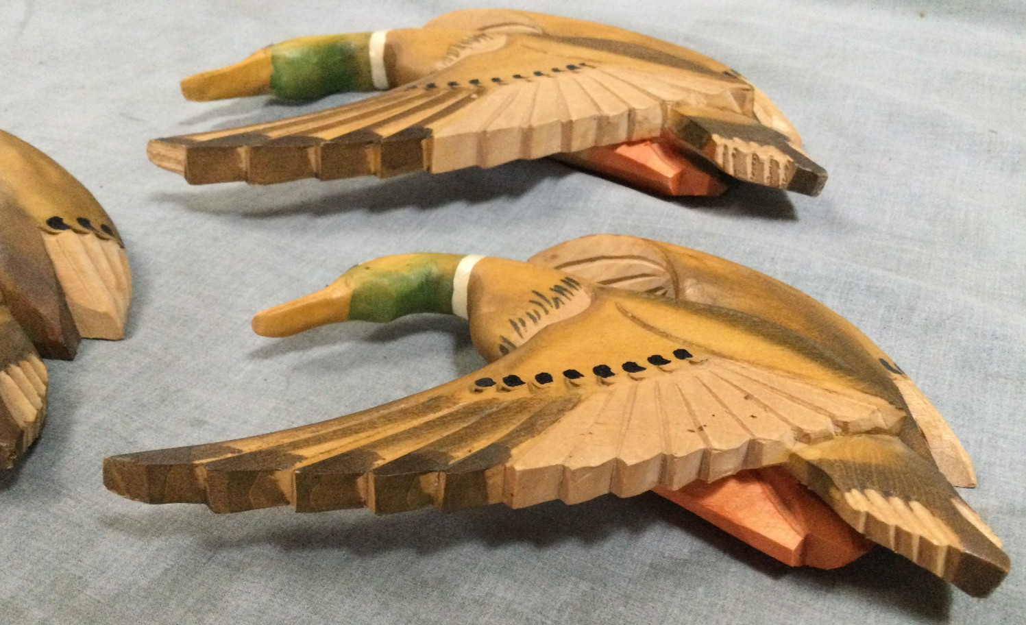 Vintage Wood Carving Lot Of 3 Wall Hanging Ducks Fait A La Main Canada Hand Made