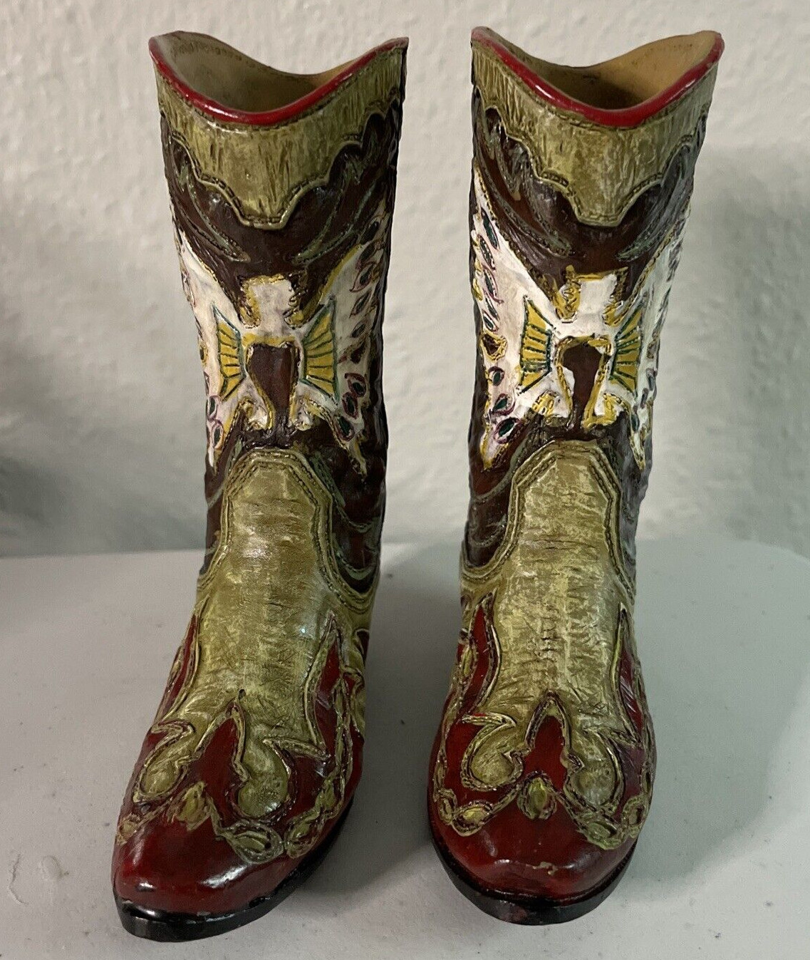 Pair of Miniature 4″ Ceramic Resin Composite Cowboy Western Boots Figurines