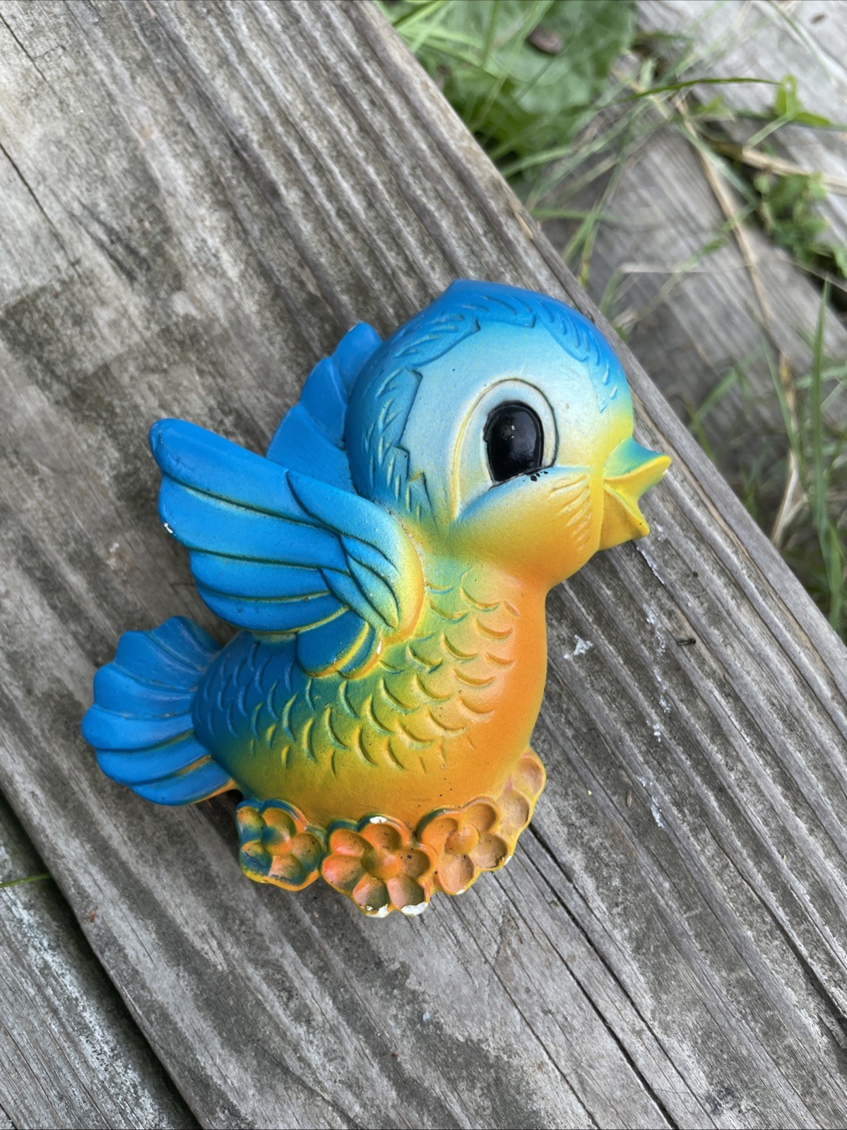 Pair Of Vintage 1970 MILLER STUDIO Chalk Ware Baby Blue Bird Hanging Wall Plaque