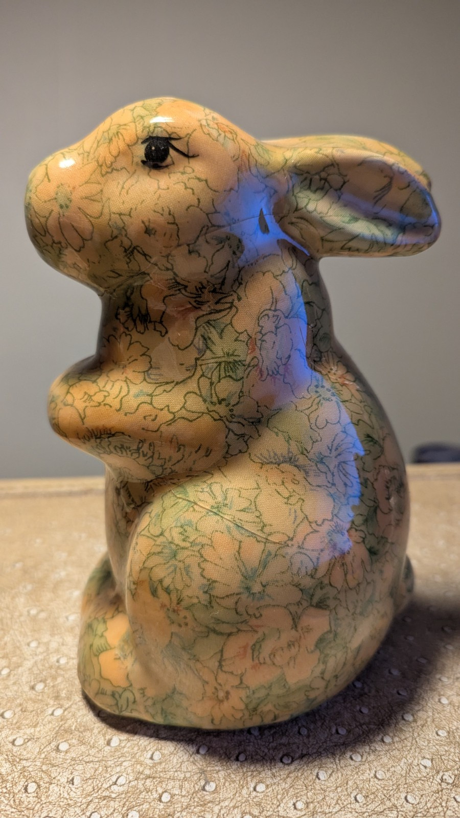 Vintage Porcelain Victorian Bunny Rabbit Fabric Patchwork Decoupage Look Easter