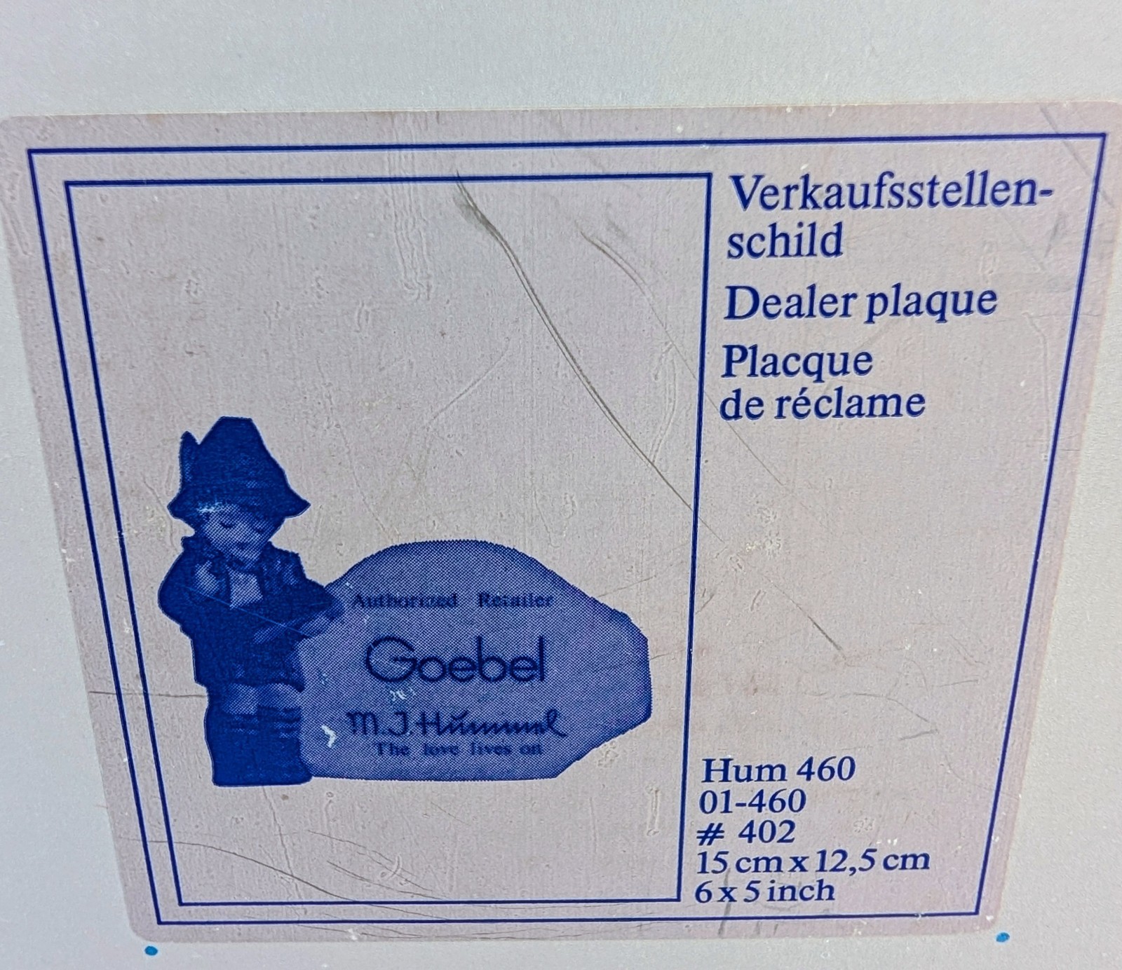 Hummel School Boy Authorized Dealer Plaque Goebel #460 1984 w/Original Box