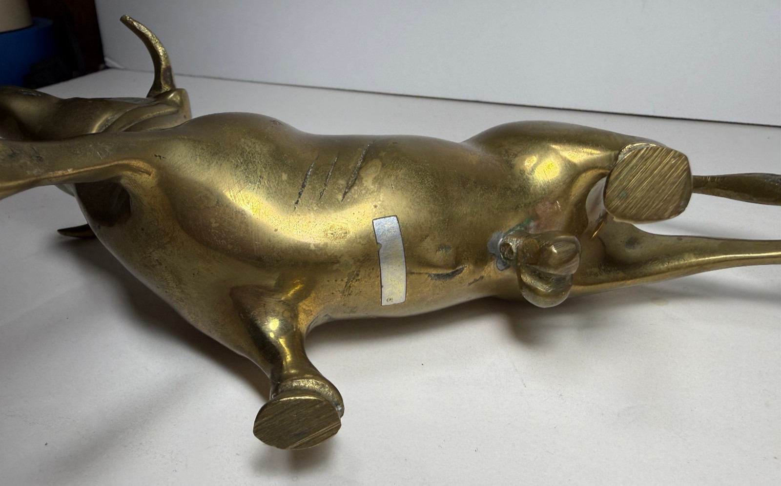 Vintage Brass Bull Figurine Running Cow Ox Statue 8.5″ Long