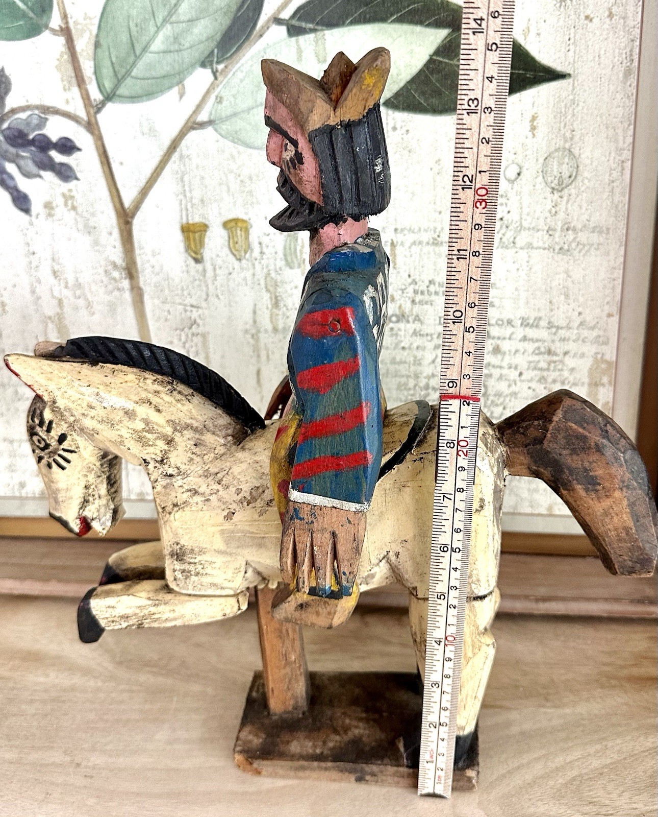 Antique 1920 Hand Carved Wood Folk Art “Santos” St James Horseback Sword, Mexico
